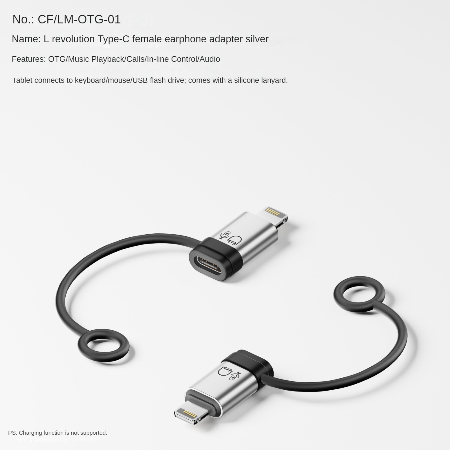 ซิลเวอร์ L ชาย ไปยัง USB C หญิง OTG