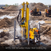Foreuse rotative portative sur roues WTTL-300 de 300 m de profondeur, 8500 Nm de couple élevé, alimentée au diesel, pour le forage de puits d'eau destiné aux infrastructures