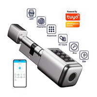 Serrure de cylindre intelligente en alliage d'aluminium, étanche, compatible avec l'application Tuya, avec empreintes digitales, cartes et mot de passe, pour porte en bois