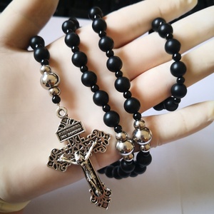 St. Benedetto Croce Pendente con Agata Nera Perline Cattolica Collana del <span class=keywords><strong>Rosario</strong></span> Della Collana per Gli Uomini - Product Image 2