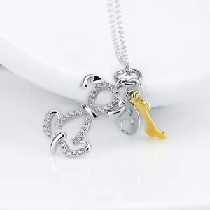 Fashion 925 Sterling Silver Dog Paw Bone Charm Necklace For Women Animal Jewelry