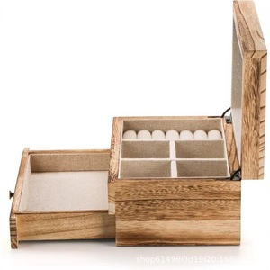 <b>Vintage</b> solid wood jewelry <b>box</b>, double-layer women's jewelry <b>box</b> with mirror and ring tray. - Product Image 2