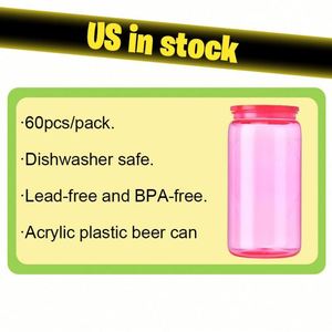 Bouteille d'eau en plastique transparente de 16 oz, en acrylique, durable, en forme de canette de bière ou de soda, avec couvercle en PP et paille – Expédition depuis l'entrepôt américain - Product Image 3