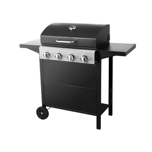 Outdoor Kitchen Trolley Moveable Barbecue 4 Burner Gas Bbq Picnic Grill Catering Trolley BBQ Tool 9000BTU Cooking Natural Black