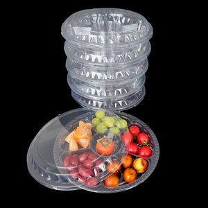 Cajas Redondas de Plástico para Empacar Frutas, Tazón Transparente para Ensalada de 3 Compartimentos con Tapa Transparente - Product Image 4