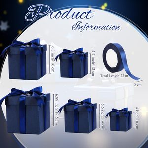 Scatole Regalo Quadrate Blu Navy con Coperchio e Nastro per Regali di Carnevale, Anniversari, Compleanni, Feste Nuziali - Product Image 3