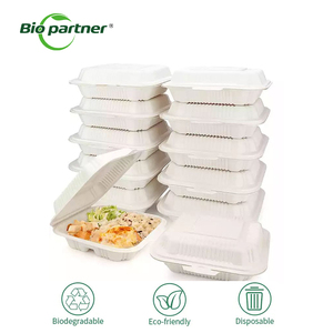 クラムシェル白い使い捨てランチボックスMFPP持ち帰り用ヒンジ付き食品容器レストラン用耐久性プラスチック製お食事容器 - Product Image 1