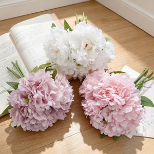 Bouquet de fleurs artificielles Eileen Peony rose et blanc, décoration de mariage, longue durée, style hortensia en tissu tissé - Product Image 1