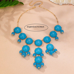Collana Statement in Metallo Dorato con Perle a Bolle Blu <span class=keywords><strong>Cielo</strong></span> e Perle Rotonde Lucide in Resina, <span class=keywords><strong>Gioielli</strong></span> di Moda OEM/ODM - Product Image 6