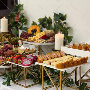 Nhà hàng đám cưới món tráng miệng đứng bánh đứng tự chọn hiển thị đứng thép không gỉ vàng carton/trường hợp bằng gỗ thiết kế hiện đại - Product Image 1