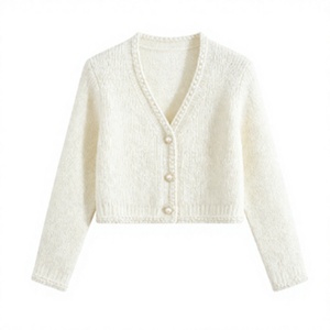 <span class=keywords><strong>Cardigan</strong></span> corto da donna in maglia tinta unita a maniche lunghe - Product Image 4
