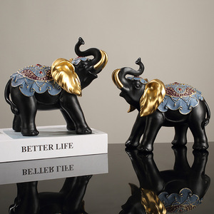 Auspicious <b>Elephant</b> Figurines Resin 2Pcs Feng Shui <b>Decor</b> For Living Room Entryway TV Cabinet Wine Cabinet - Product Image 2