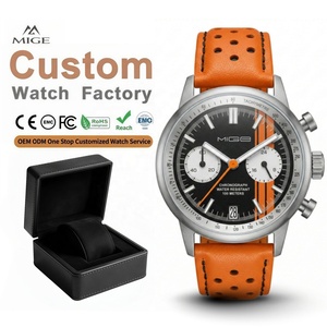 Montre chronographe automatique OEM distinctive, bracelet en cuir véritable orange, boîtier en acier inoxydable, montres pour hommes, logo personnalisé de luxe - Product Image 1
