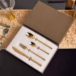 Ensemble de vaisselle et de couverts de luxe en acier inoxydable 304, 4 pièces avec trou de suspension, pour cadeaux d'affaires, usage familial et en restaurant - Product Image 2