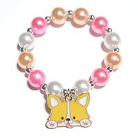Bracelet Perlé Tendance pour Enfants Filles, Breloque Lion de Dessin Animé, Perles Rayées Colorées, Bracelet Élastique, Bijou Cadeau pour Fête d'Enfants