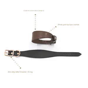 Collar de perro de cápsulas completas con patrón sólido, cintas ensanchadas de cuero de vaca genuino fino, decoración, Collar de galgo antiestrangulador - Product Image 3