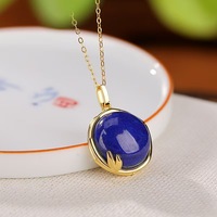 S925 Sterling Silver Plaqué Or Lapis Lazuli Oeuf Pendentif Collier Élégant Unisexe Mode Chaîne Bijoux En Gros