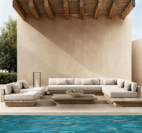 Ensemble de canapés d'extérieur en teck au design minimaliste, mobilier d'hôtel, ensemble de canapés de patio en bois massif, mobilier d'extérieur, canapé de jardin en teck
