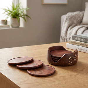 Juego de 4 Posavasos de Madera Natural Hechos a Mano de Alta Calidad, Diseño Mediterráneo, Regalo de Aniversario, Entrega Rápida - Product Image 5