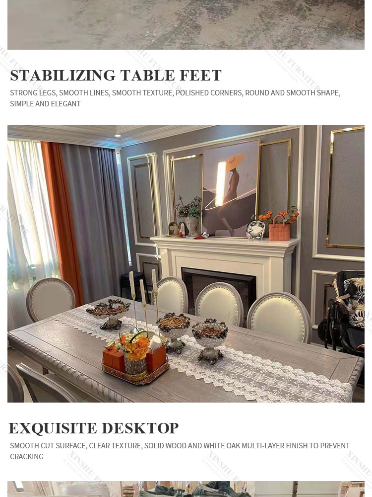 french light luxury american household solid wood recta 8 Seater made in China solid wood dining table