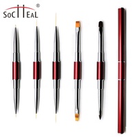 Offre Spéciale rouge métal poignée Double tête ongles outils brosse à ongles Liner Gel ovale Ombre 5 pièces Nail Art pinceaux ensemble