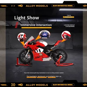 Modelo de Motocicleta <span class=keywords><strong>Ducati</strong></span> <span class=keywords><strong>V4R</strong></span> a Escala 1:6, Totalmente Metálico, con Función de Pulverización, Efectos de Sonido y Luz, Juguete Coleccionable, Regalo al por Mayor para Niños - Product Image 3