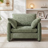Fauteuil individuel moderne rembourré VANBOW avec dossier ergonomique et 2 coussins pour salon – Chaise d'appoint élégante et surdimensionnée