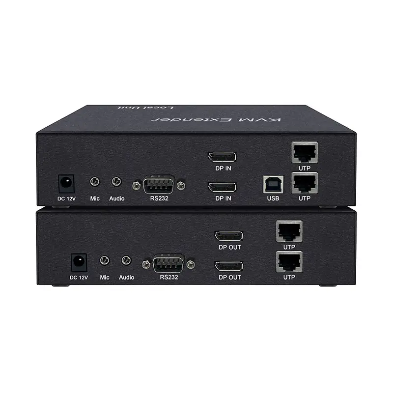 150m/492ft 4k 2-CH dp KVM Extender trên CAT5e/6/7 Cáp Ethernet Extender với USB2.0 âm thanh RS232 dp Extender