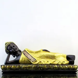 Fengming Resin Reclining Buddha Statue Wholesale Cheap 1.45kg Black Gold Color Religious Figurine Gift Packaging Acceptabe