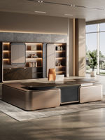 Bureau de direction moderne de luxe en forme de L, utilisation commerciale, matériau en panneaux de bois, design modulaire