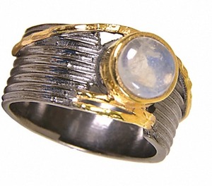 Black Rhodium 18K Gold Plated 925 <b>Sterling</b> <b>Silver</b> <b>Wedding</b> <b>Band</b> Ring with Rainbow Moonstone Cut Stone Customized Party Jewelry - Product Image 3