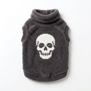 Gilet pour chien en tricot torsadé à col roulé, imprimé crâne moderne, collection Printemps-Été 2026, facile à porter, vente en gros, vêtements pour animaux <span class=keywords><strong>de</strong></span> compagnie pour chiots - Product Image 4