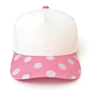 Casquette structurée à 5 panneaux avec broderie 3D personnalisée, couronne moyenne, rose et blanc à pois, visière de baseball pour le streetwear quotidien hip-hop - Product Image 5