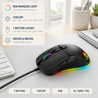 Souris de jeu filaire USB RGB, 7 boutons, 7200 DPI, 13 modes de rétroéclairage, programmation macro, OEM ODM pour PC portable, CE ROHS FCC