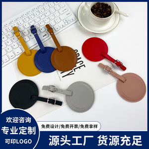 Étiquettes de bagages rondes en cuir PU rouge et bleu, à la mode, durables, imperméables, rétractables, couleur unie, pour sac de voyage, valise - Product Image 3