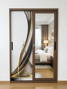 Armoire coulissante moderne <span class=keywords><strong>en</strong></span> acier avec motif imprimé et porte miroir pour chambre à coucher - Product Image 4