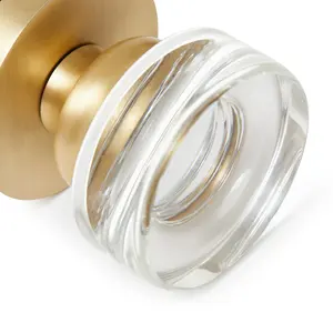 Round Style Clear Crystal Glass Door Knob Luxury Golden