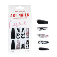 Personnalisé cool halloween long cercueil presse sur les ongles facile noir et blanc faux ongles fantôme visage conception de sang couverture complète abs ongles conseils