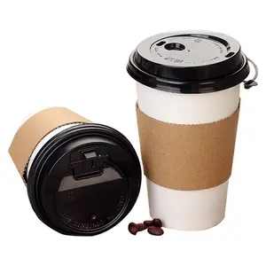 Disposable Cups Coffee Stock Design Hot Coffee Paper Cups Sleeves Lids Set Paper Coffee Cups Custom Logo Disposable Coffee Drink Cup Lids Set