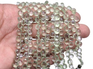 Briolette de corazón facetado de cristal de amatista verde AAA, cuentas de 5mm-7mm, Briolette de piedras preciosas de cuarzo hidráulico de amatista verde para la fabricación de joyas - Product Image 5