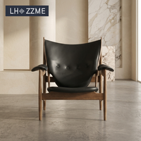Fauteuil de rangement moderne de luxe nordique en cuir véritable, en bois massif, avec mousse haute élasticité, pour salon et bureau à domicile