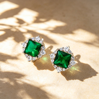 Créoles tendance en argent sterling 925 plaqué rhodium avec zircon cubique vert carré, bijoux personnalisés pour femme et fille, idée cadeau