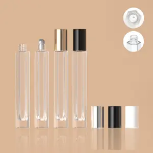 Empty Attar Roll On Bottle 10ml 10 Ml Hexagon Glass Roller Perfume Essential Oil Roll On Bottle With Stainless Steel Roller