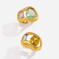 JF Schmuck 18K Vergoldeter Edelstahl Breiter Offener Ring mit Gelben und Blauen Zirkonia für Damen Statement-Schmuck