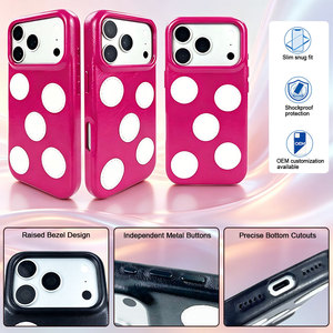 Étui de téléphone élégant en cuir PU rose avec pois blancs, design mignon et tendance pour filles, <span class=keywords><strong>coque</strong></span> antichoc pour <span class=keywords><strong>iPhone</strong></span> 15/16/17/18 Pro Max - Product Image 1