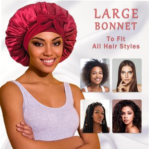 Gorro de satén de doble capa para mujer con banda ajustable, gorro para dormir para cabello rizado, uso doméstico, para las cuatro estaciones - Product Image 6