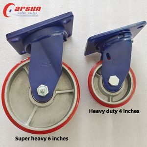 नीले लाल पु कास्ट आयरन कोर ट्रॉली पहियों 6 इंच 8 इंच भारी शुल्क औद्योगिक कैस्टर पहियों 150 मिमी स्विस स्टील ओएम अनुकूलन योग्य - Product Image 3