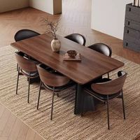 Table à manger Voxhome de luxe moderne en pierre frittée à texture marbre avec pieds en bois pour salle à manger/salon