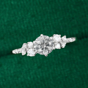 Anillo de Compromiso de Plata de Ley 925 con Moissanita Gris en Racimo, Joyería Vintage para Bodas y Fiestas para Mujer - Product Image 4
