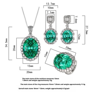 High Quality Eco-friendly Copper Oval Cut 15*20MM Paraiba Green Zircon Pendant <b>Earrings</b> <b>Set</b> Big Jewelry <b>Sets</b> for Women - Product Image 2